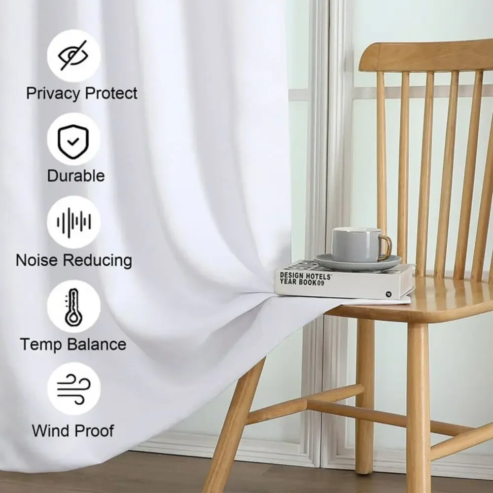 Pure White Curtains 80x54 In 2 Panels Set Light Blocking